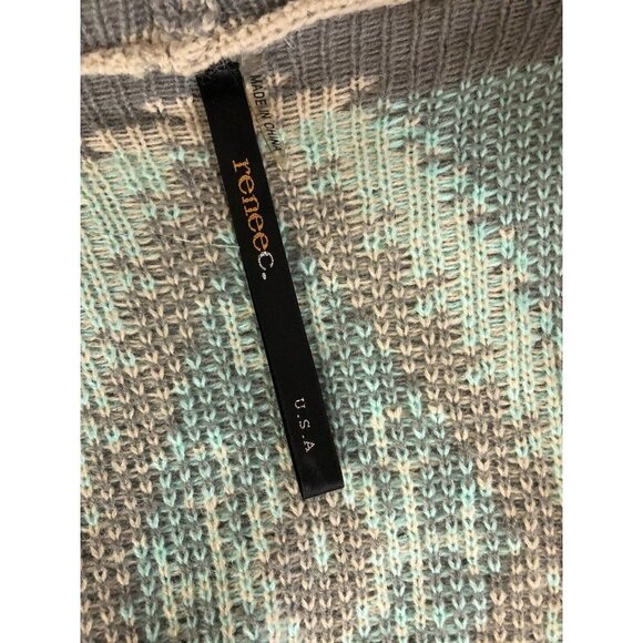 renee c sweater Open Aztec Bohemian Size Small Wool & Mohair Gray Teal - Picture 7 of 12